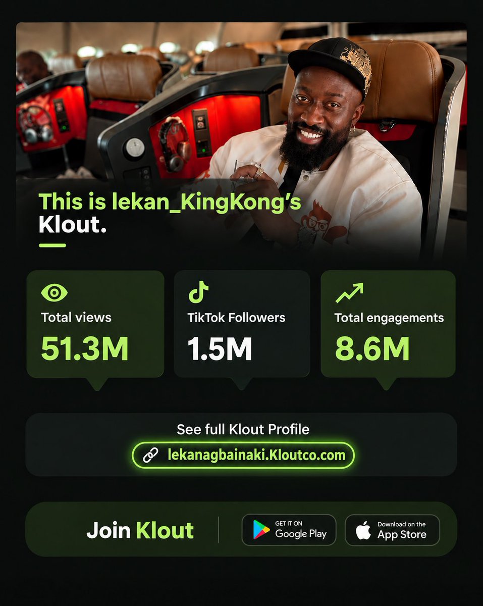 useMyKlout's tweet photo. what he does from his work and achievements to his results, engagement and audience data that help brands understand his value and what working with him could look like.

That’s his Klout.

You see the content on your timeline. See the results behind it.

Explore @lekankingkong https://t.co/KMzHQLeLak