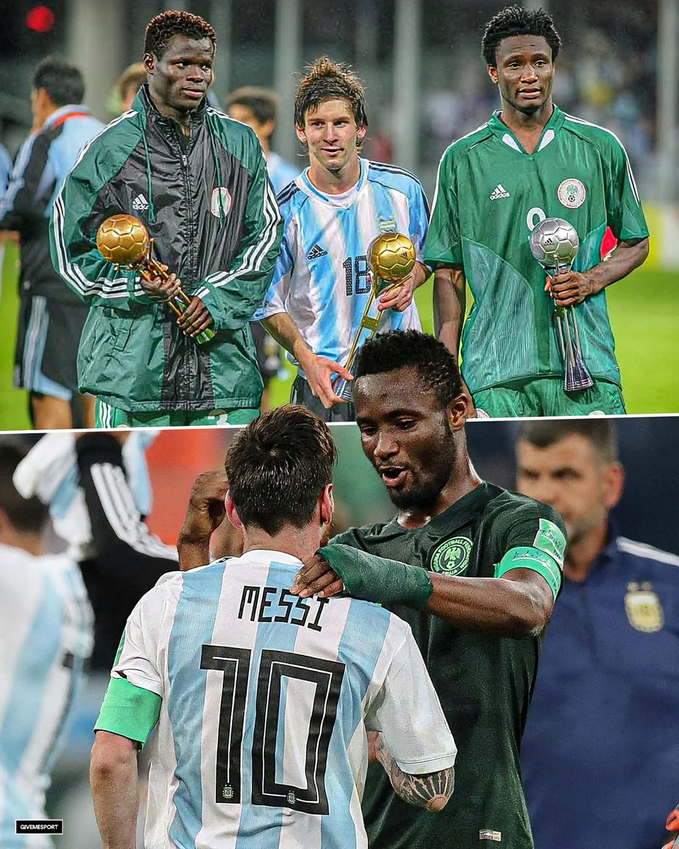 EmmybankzX's tweet photo. 🇳🇬🗣️ John Obi Mikel: "I will never forget what happened after the U-20 World Cup final against Argentina. Messi won the Golden Ball, and I won the Silver Ball, but I felt I deserved the Golden Ball. I approached him and said in Spanish, 'You stole the Golden Ball from me. I was better.'

Messi, with his characteristic humility, smiled and replied, 'It wasn’t my decision; it was the committee’s. But what you’ve done for your country is incredible.' Later, when we crossed paths near the locker rooms, he offered to swap awards: 'If you want, take my Golden Ball and give me the Silver.' I laughed and said, 'I can’t; you deserve it. I was just frustrated. Thank you for being so kind.'

Years later, we met again at the 2018 World Cup. Messi greeted me, 'Hello, golden boy. I still have the photo from the awards ceremony.' That’s when I told him, 'Today I know you truly deserved that award. You are the best, Leo."