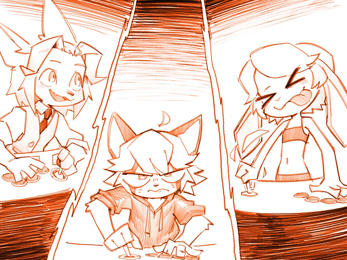 maj2k2's tweet photo. The arcade wasn't ready for these three!

🎨 @Puinkey https://t.co/l7X8wDUEr3