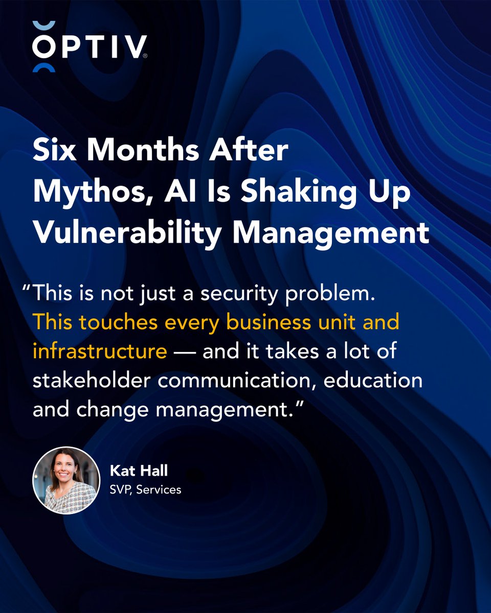 Optiv's tweet photo. In @CRN, Kathryn Hall explores how security teams are rethinking how to assess and address #CyberRisk as AI accelerates discovery. #OptivNews

Read more: https://t.co/EMJyMFHhvi https://t.co/Jp5yK5pd3o