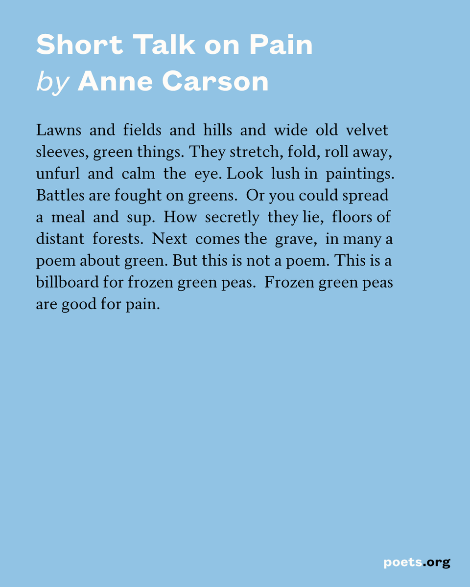 POETSorg's tweet photo. "Short Talk on Pain" by Anne Carson, the 2026 Nobel laureate in Literature.

Read more: https://t.co/CGPctBSMHa https://t.co/dqC21awdwH