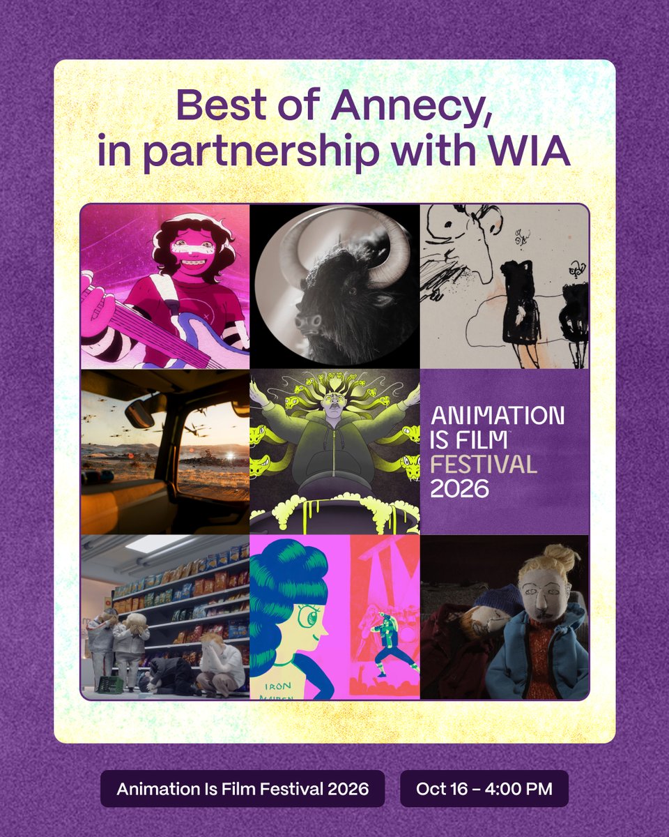 AnimationIsFilm's tweet photo. From Annecy, curated by WIA. ✨

This striking selection of shorts from filmmakers of underrepresented genders brings standout work from the world's preeminent animation festival to LA — spotlighting the voices shaping animation’s future. Oct 16 at #AIF26
https://t.co/cW27lqU0EQ https://t.co/759yn9OEoT