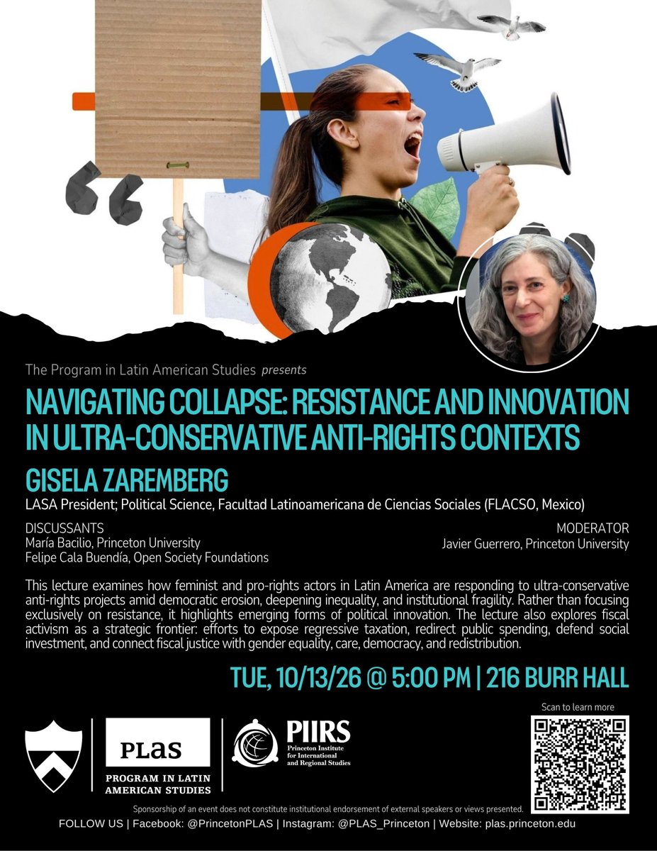 FlacsoMx's tweet photo. La Dra. Gisela Zaremberg (@GiseZarem), directora general de la FLACSO México, dictará la conferencia “Navigating Collapse: Resistance and Innovation in Ultra-Conservative Anti-Rights Contexts” en la Universidad de @Princeton. 

📅 13 de octubre
🕔 17:00 h (EDT)
📍 Aaron Burr Hall

Todos los detalles en la imagen. ⬇️