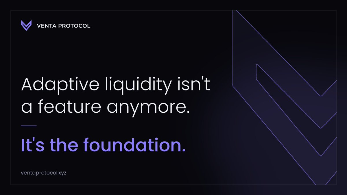 ventaprotocol's tweet photo. A NEW ERA of onchain liquidity begins.

Fixed ranges. Idle capital. Manual rebalancing.
That model is outdated.

@ventaprotocol is building adaptive liquidity infrastructure that moves with the market.

What's under the hood:

→ Dynamic Ranges: positions adapt as volatility shifts
→ Multi-Pool Routing: every action goes to the best-suited venue
→ Venta Keeper: automated, logged, traceable execution
→ Risk Controls: nothing runs outside your bounds
→ Matrix Engine: reads the market, checks risk, routes, executes

Exit. Accumulate. Compound.
Six modules. One protocol.

Millions of onchain users. New ecosystems need liquidity that scales with them.

https://t.co/0U1lWC0yPw

#RobinhoodChain #DeFi