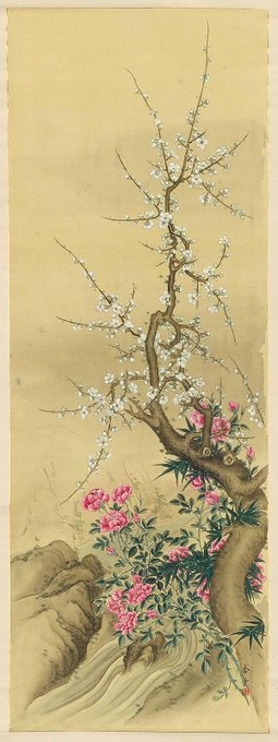 JapanTraCul's tweet photo. Plum Tree by a River, by Kamei Koun, 19th century https://t.co/R0JQDrvWwE