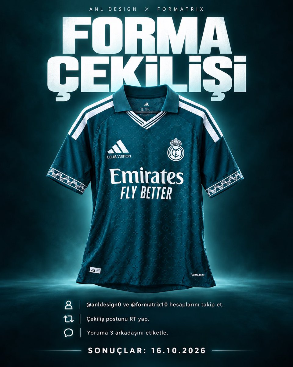 anldesign0's tweet photo. 🎁 ADİDAS &amp; REAL MADRİD ANLDESİGN KONSEPT FORMA ÇEKİLİŞİ!

Katılmak için:
✅ @anldesign0 ve @formatrix10 hesaplarını takip et.
🔁 Bu gönderiyi RT yap.
💬 Yoruma 3 arkadaşını etiketle.

📅 Çekiliş sonuçları 16.10.2026’da açıklanacak.

Herkese bol şans! 🍀 https://t.co/BDogY2F2wx