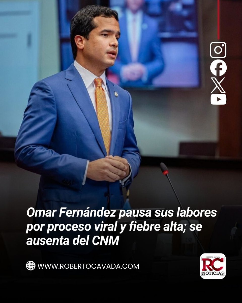 rcavada's tweet photo. Omar Fernández pausa sus labores por proceso viral y fiebre alta; se ausenta del CNM
https://t.co/tMEyMNYdzW
#RobertoCavada #RCNoticias #OmarFernandez https://t.co/BIeR7kJZxp