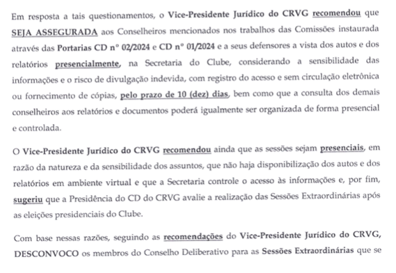raphazarko's tweet photo. Presidente do Conselho Deliberativo desconvoca as duas reuniões das "CPIs" do Vasco. A primeira era quinta que vem, a segunda, dia 22. 

 Sem data para as novas reuniões.

Trecho do comunicado de desconvocação. https://t.co/lEWRxfmdnB