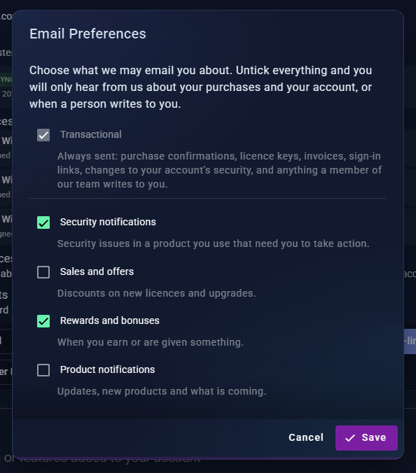 CubeCoders's tweet photo. We've made a change to how CubeCoders accounts work that you may wish to review.  We've introduced a new set of flags to let you control when you want to hear from us via email. 

The defaults are as shown here - so transactional emails, security notifications and rewards/bonuses issued to your account. Sales and Offers and Product Notifications are disabled by default.  If you'd like to change when you hear from  us, you can change this at https://t.co/7Xd2s10C12

Psst: Turn that last one on if you want to be amongst the first hear about AMP 3!