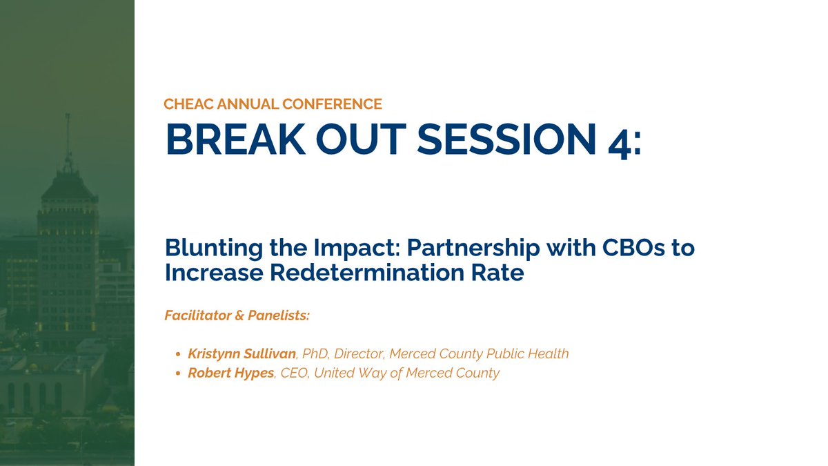 CHEAC's tweet photo. This afternoon at #CHEAC26, breakout sessions turn to the systems &amp; partnerships that strengthen local #PublicHealth.

Attendees will explore #MediCal redeterminations, rural health partnerships, sustainable public info networks, &amp; enviro health leadership during emergencies. https://t.co/dlQmFnzJxw