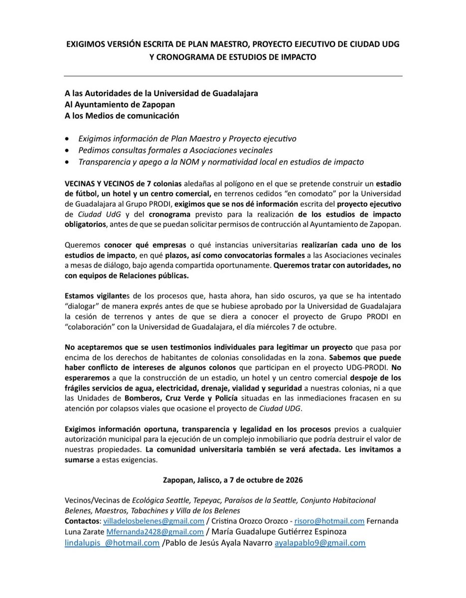 VillaBelenes's tweet photo. Con el anuncio que el Consejo General Universitario de la @udg_oficial hizo sobre los predios en Belenes, así como la presentación del "proyecto" de un estadio de fútbol para @LeonesNegrosCF compartido con el grupo PRODi, propietarios del @AtlasFC , compartimos lo siguiente. https://t.co/mk0brtZhgh