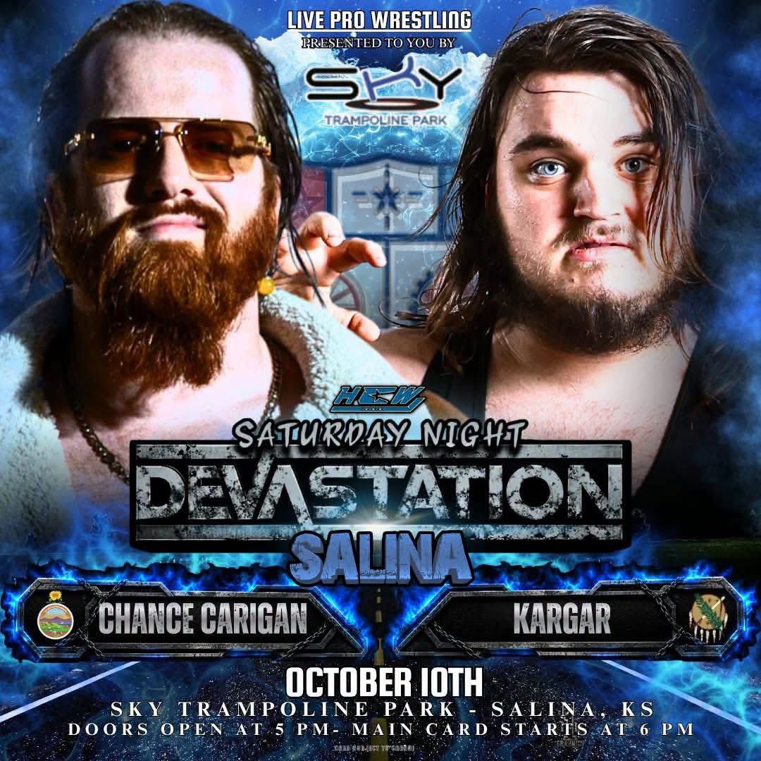 HCWLive23's tweet photo. Kargar is looking to build momentum coming fresh off a win from his return, and is challenging the former HCW champ Chance Carigan! Can Kargar score another victory and keep the momentum rolling, or will his return to Salina be cut short by Chance Carigan

#HCW https://t.co/OlH1ZN24Rm