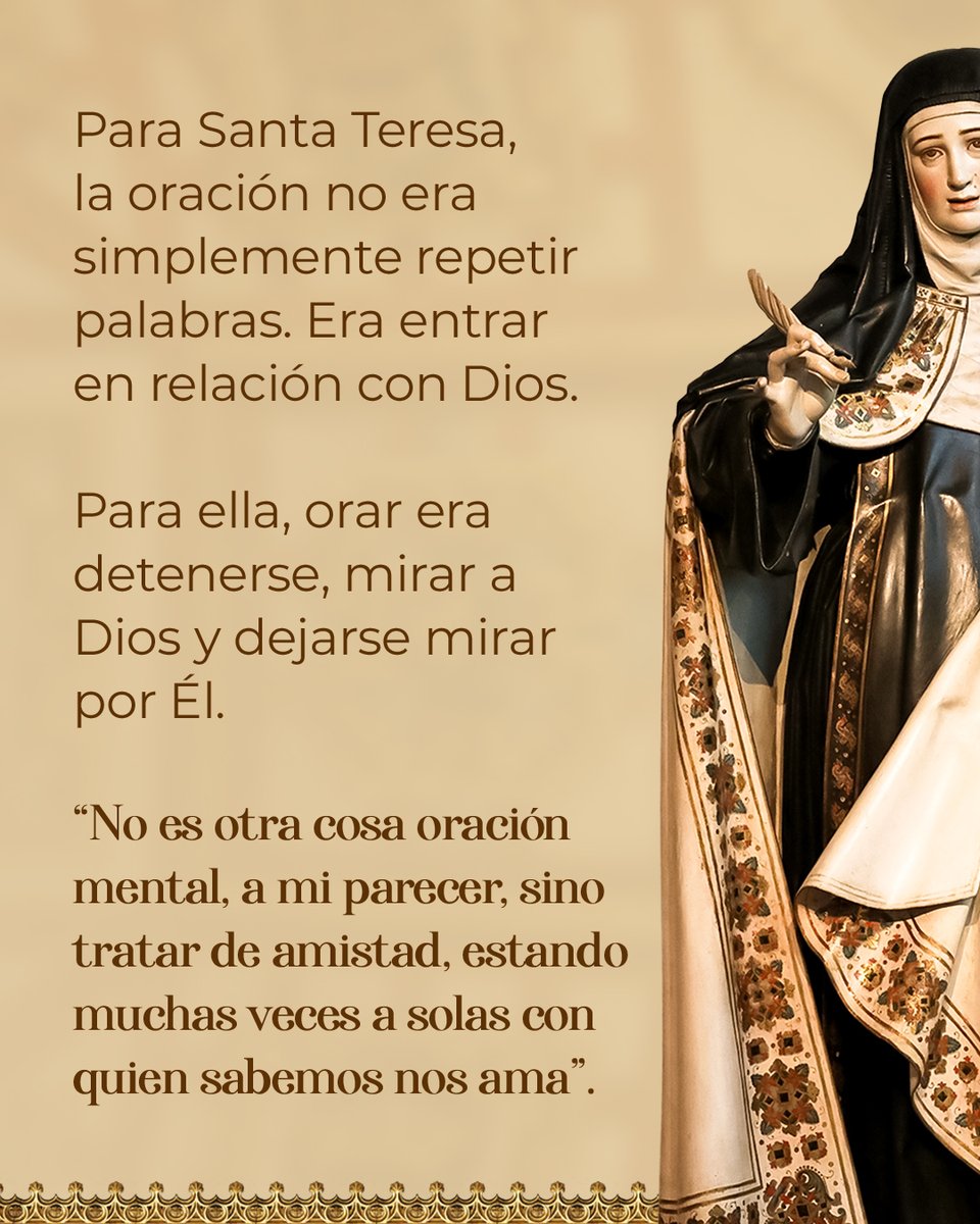 Cab_Ecuador's tweet photo. Santa Teresa de Ávila: una mujer de oración, de acción y de una profunda confianza en Dios.

Su vida nos recuerda que la santidad no consiste en huir de las dificultades, sino en aprender a atravesarlas junto a Dios.

#caballerosdelavirgenecuador #caballerosdelavirgen https://t.co/M6YqsHWgxs