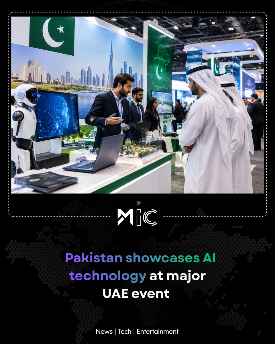 mictechofficiaI's tweet photo. Pakistan is showcasing its latest AI and emerging technology solutions at AI Everything Global 2026 in Abu Dhabi. Five Pakistani tech companies are taking part, presenting technologies related to AI, data intelligence, surveillance and sales.
#mictech #micnews #Pakistan #AI https://t.co/5YDk8S6zql