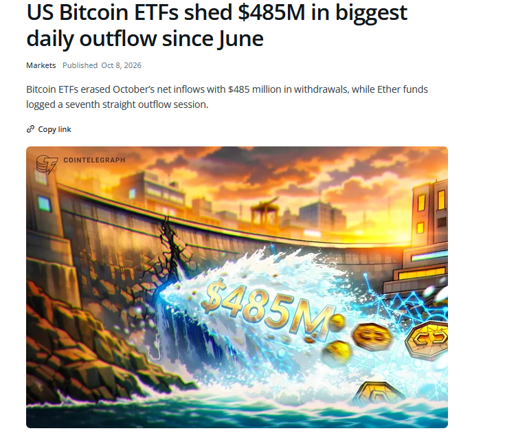 scoggc's tweet photo. $485M out of Bitcoin ETFs is the largest daily print since June, and it erased October's net inflows in a single session.

That is a real allocation event.
It is also not the same thing as "the cycle is over."

IBIT, FBTC, and ARKB all participated.
Desks were active on both sides of this week.