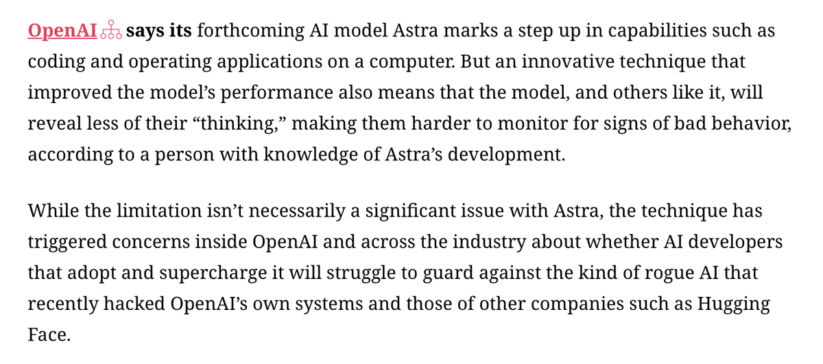 kimmonismus's tweet photo. The three Ex-OpenAI researchers say they believe they were fired for prioritizing safety over OpenAI’s near-term corporate interests. 

They also deny being the source of the leak behind The Information’s recent report on allegedly less monitorable AI architectures.

On the one hand, there seems to be a large amount of information leaking at OpenAI, and on the other hand, there are increasing security concerns.