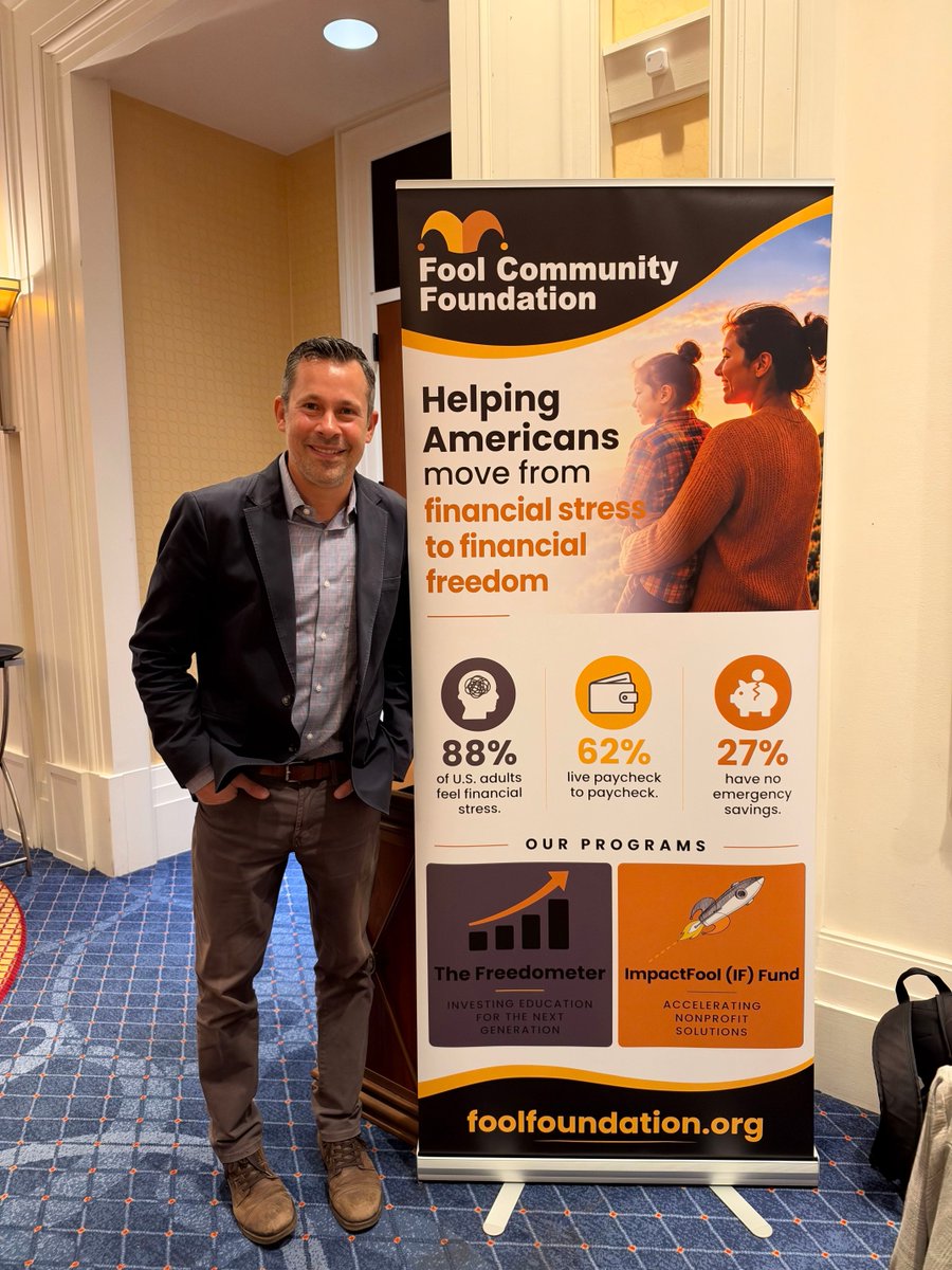 foolfoundation's tweet photo. FoolFest, but make it Foundation. 💜💛

George Khalaf, Sean Milliken, Martine Cruise, and Tee-Era Turner are at FoolFest 2026 talking about helping the next generation build financial freedom.

A little Foolishness. A lot of purpose. https://t.co/FM4BaXdzK7