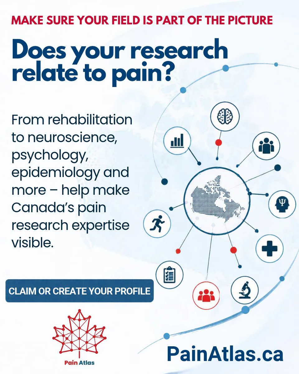 cpn_rdc's tweet photo. Connect with Pain Researchers Across Canada.
Claim or create your profile today on Pain Atlas.
https://t.co/Dtm7urlLtB
#PainAtlas #PainResearch #CanadianResearch #ChronicPain https://t.co/RGyPuPQHob