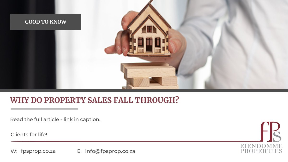 FPSproperties's tweet photo. An accepted offer isn’t always a done deal. So why do sales fall through? 📋

Usually suspensive conditions — most often a home loan not approved, or missing compliance certificates.

FPS Properties can help.

🔗 https://t.co/O1rKHvQWBi

#FPSProperties #HomeBuying https://t.co/GGPOQIQx0P