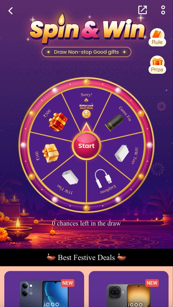 Starcommander10's tweet photo. IQOO has brought in their own version of spin and win and chances of winning is very high.

Link: https://t.co/vfW5o2m0Si

Try your luck. Credits to @DebayanBag for finding this. I just won a finger sleeve https://t.co/06S72uA712