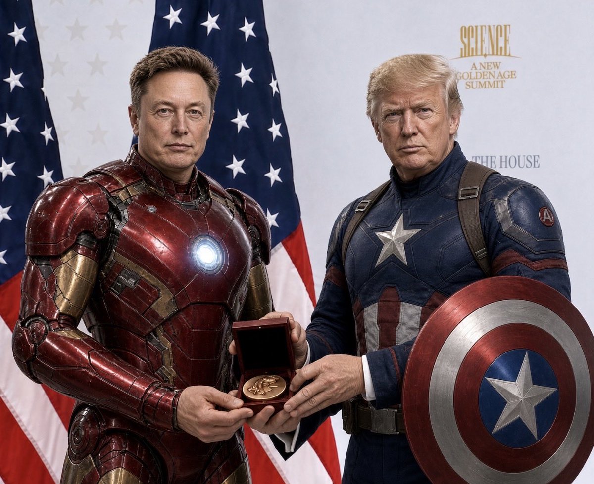 MAGAVoice's tweet photo. I love seeing Captain America Trump give Iron Man Musk an award. WE ARE JUST GETTING STARTED https://t.co/alt096D81C