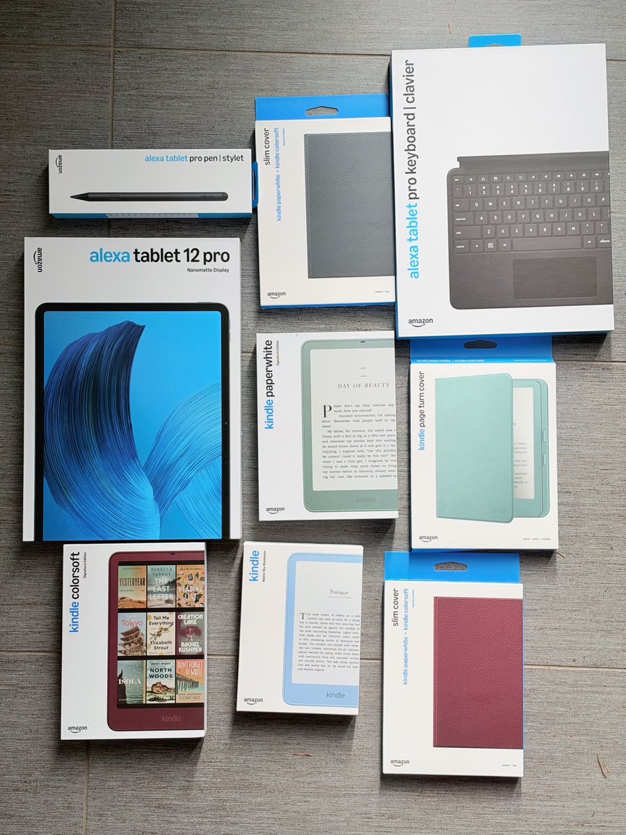 AndruEdwards's tweet photo. Amazon has been in the lab COOKING! The new Kindles (standard, Paperwhite, and Colorsoft) look great, and the new Amazon Alexa Tablet is a HUGE step up from the Fire tablets that they're replacing.

Even the packaging got an upgrade.

Are you picking any of these up? I'll have videos soon of everything!

@amazonalexa @amazonkindle @amazon
