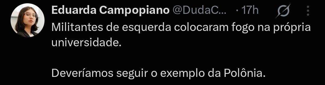 KaiqueDuarteM's tweet photo. ATENÇÃO! 🚨🚨
Duda Pentelhos Pubianos ataca novamente.
Além de ser conhecida por falas explicitamente misóginas e preconceituosas, agora espalha que supostamente esquerdistas teriam incendiado a Universidade Federal de Pernambuco.

Estranho, visto seu histórico "contra" Fake News https://t.co/z9uf23wepd