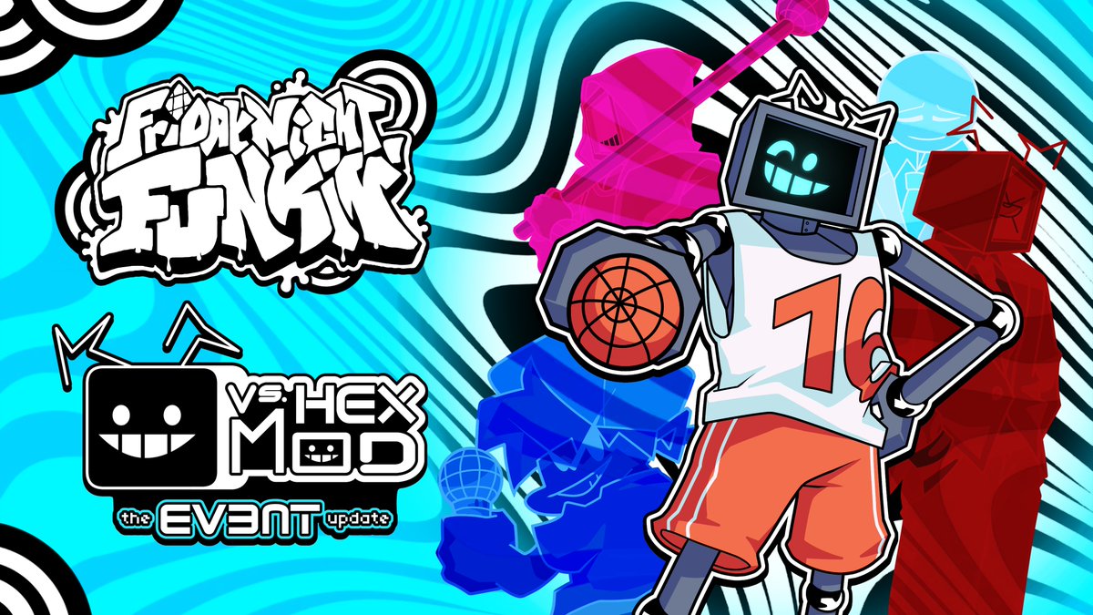 YingWasHere's tweet photo. Hex V3 is out NOW! 📺🏀🎤

New songs, new remixes, new stories! Thank you so much for your support in the lead up to the release and we wish you happy playing!

Available on PC, mobile port will release at a later date.

Downloadable on GameBanana and Gamejolt via a link below. https://t.co/NRkfFKpVeN