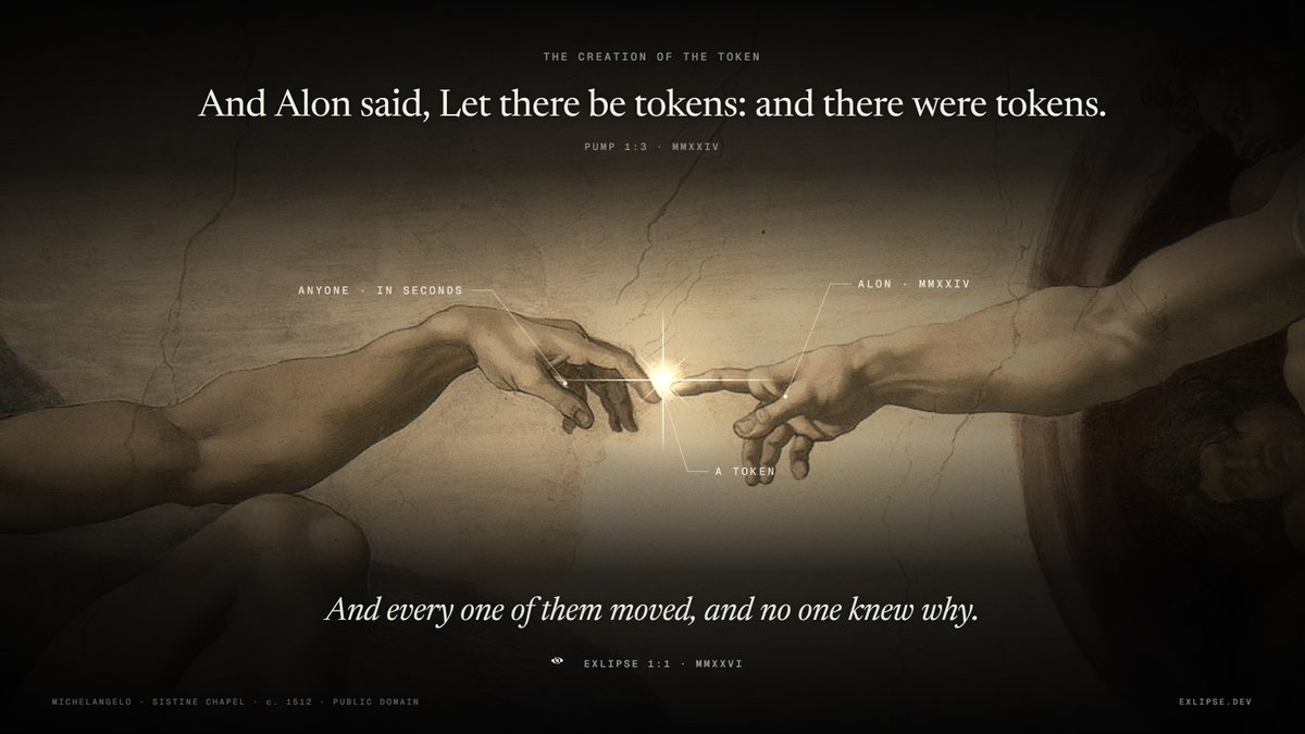 exlipse_dev's tweet photo. And @a1lon9  said, let there be tokens, and since January 2024 anyone can launch one in seconds

Every one of those tokens moves, and almost none of them comes with a reason

Exlipse is the part of the story that writes the reason down, with a date
$Exlipse https://t.co/J4hj098Ag6