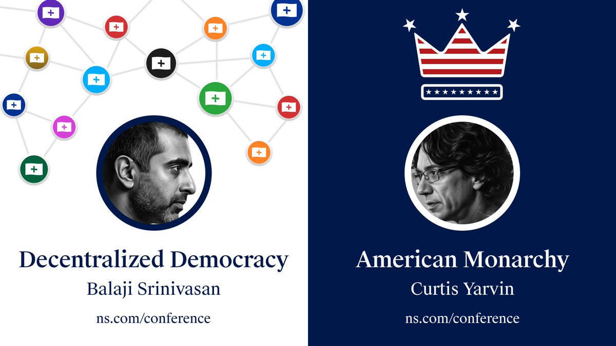 Balaji Srinivasan advocates for decentralized democracy, and Curtis Yarvin supports an American monarchy at Network State Conference 2026.