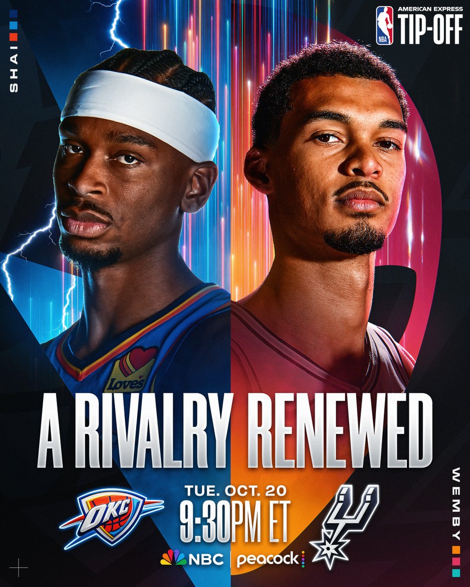 OPENING NIGHT: A RIVALRY RENEWED 🍿

Back-to-back Kia NBA MVP Shai Gilgeous-Alexander and the Thunder open the season against reigning Kia NBA Defensive Player 