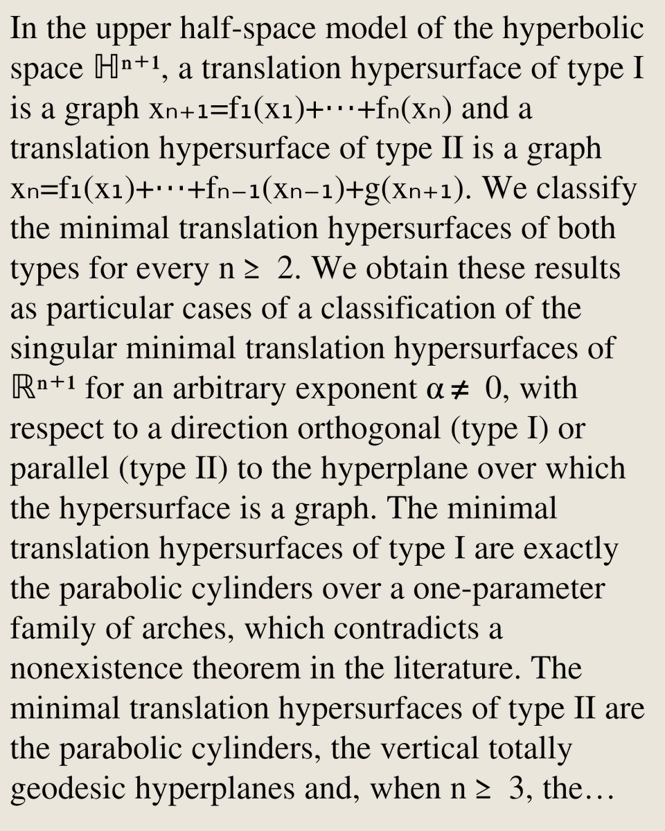 GeometryPapers's tweet photo. Minimal translation hypersurfaces in hyperbolic space

Ameth Ndiaye
https://t.co/wr6UvuuLG1 [𝚖𝚊𝚝𝚑.𝙳𝙶] https://t.co/Ht1hOsGHoT