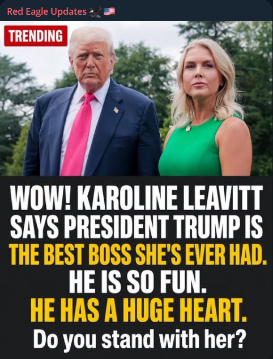IvankaTrum0uf's tweet photo. 🚨BOOM:

Karoline Leavitt says President Trump is the best boss she’s ever had.

“HE IS SO FUN. HE HAS A HUGE HEART.”

Do you stand with her?

YES or NO? https://t.co/00rFY71P8K
