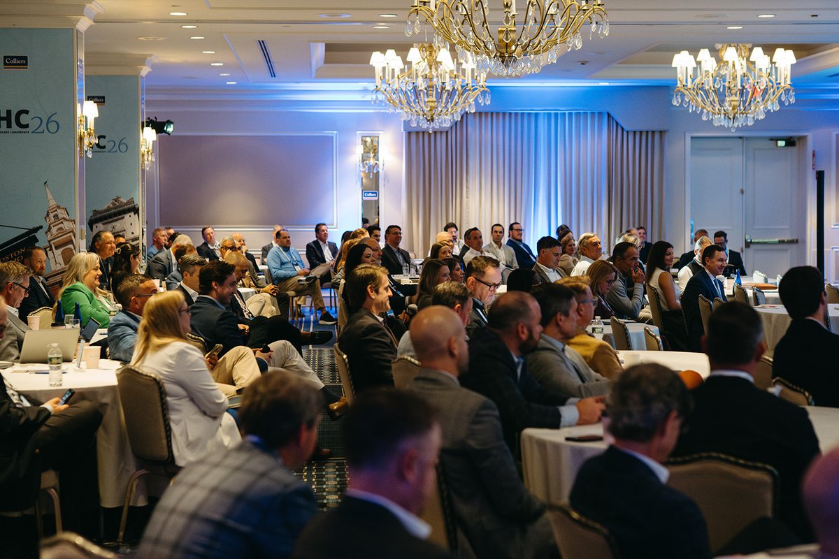 Colliers's tweet photo. Shawn Janus and Stephen Woelfel Jr welcomed attendees to the 2026 National Healthcare Conference this morning in Boston, kicking off a full day of expert-led conversations and thoughtful discussions on the future of healthcare real estate. #ColliersNHC2026 https://t.co/FpazxgMXq9
