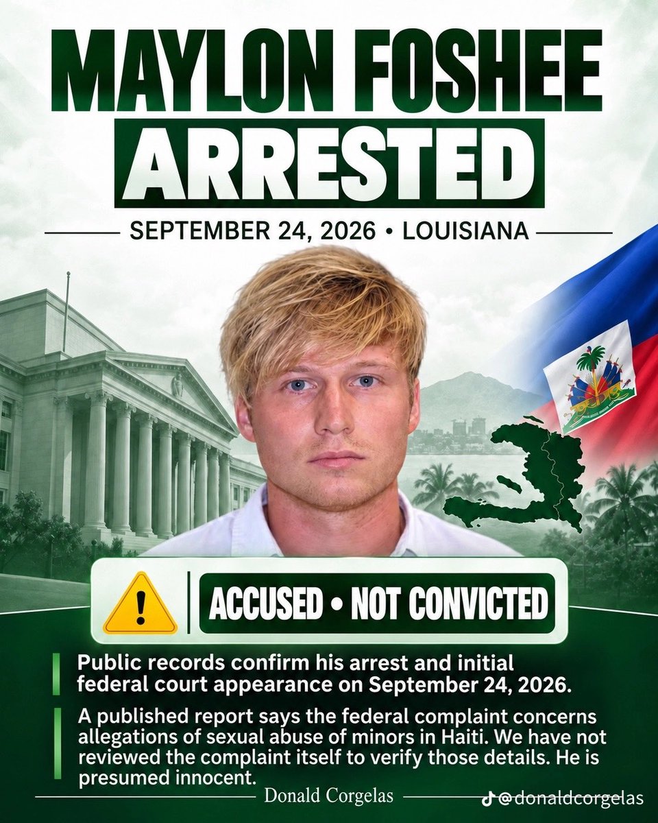 Truthtellerftm's tweet photo. Another Christian missionary pervert has been arrested in Haiti!

Will Trump pardon another pedo?

Maylon Foshee, a 23-year-old Louisiana missionary with a TikTok following of more than 100,000, has been arrested by the FBI and charged with illicit s*xual conduct with minors in Haiti. Foshee sexually abused three 14-year-old boys while working with Agape Ministriesin Gonaïves, Haiti, between 2023 and 2025.

Prosecutors allege the abuse of teen boys happened while he worked with a ministry there, and three victims have spoken to investigators. 

Foshee faces up to 30 years, if convicted. He built a big audience as a man of God. Prosecutors say children in his care were the victims.