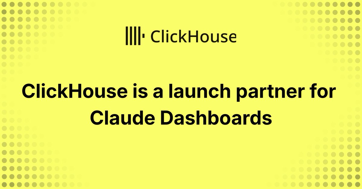 ClickHouseDB's tweet photo. ClickHouse is a launch partner for @claudeai Dashboards.

Ask questions about your ClickHouse data in plain language. Claude builds a live dashboard you can explore.

Learn more at https://t.co/wGsgEqrY9h https://t.co/2yKQfmhlWp