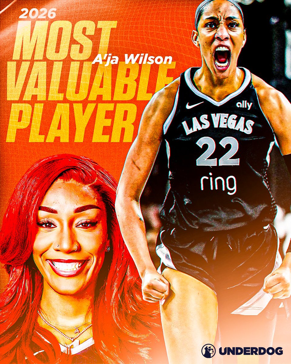 UnderdogWNBA's tweet photo. Shams: A'ja Wilson named Most Valuable Player. https://t.co/7eCknSburM