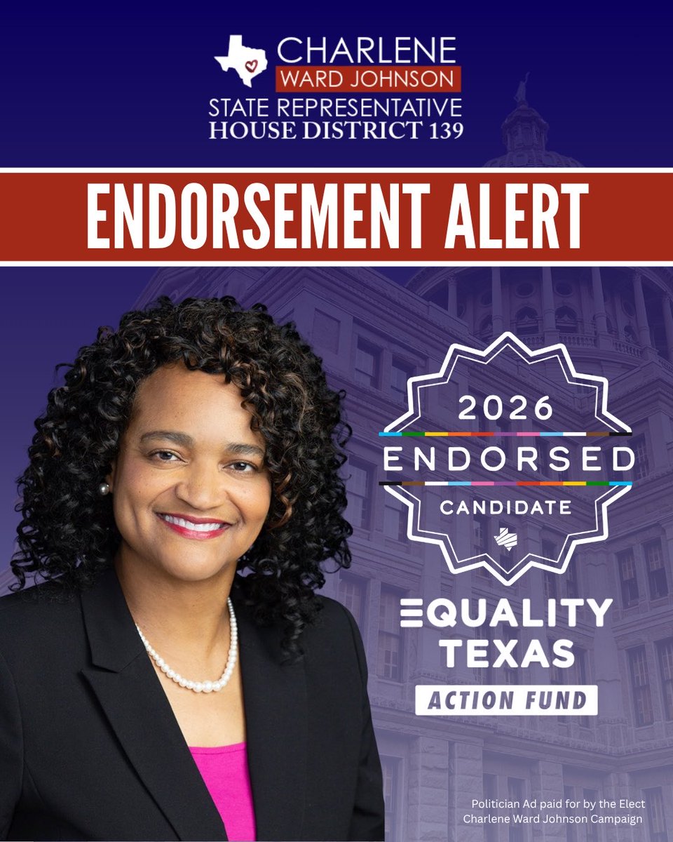 RepCWJ's tweet photo. 🚨ENDORSEMENT ALERT🚨 I’m proud to announce that @EqualityTexas Action Fund has endorsed me for re-election! 🌟

I’m ready to continue fighting and delivering for LGBTQ+ Texans! 🏳️‍🌈🏳️‍⚧️ #TeamCWJ #HD139 #vote #txlege https://t.co/Kluqakzgjx