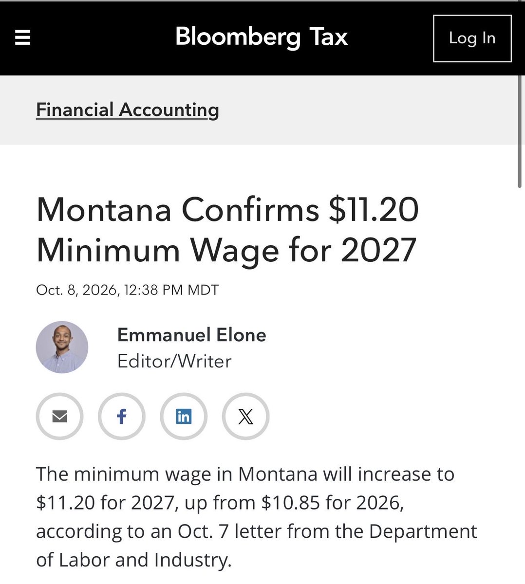 KevinWelchCEO's tweet photo. Montana 2027 minimum wage is set: $11.20 (Up from $10.85) Effective Jan. 1, 2027. 

There is no tip credit in Montana, so tipped staff get the full rate. 
Payroll companies should inform and prepare Montana businesses.  #MinimumWage #Payroll https://t.co/PBq2EkL35L