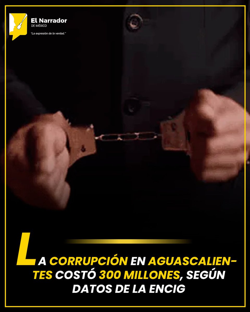 ElNarradordeMX's tweet photo. 💰 La corrupción tuvo un costo estimado de 300 mdp en Aguascalientes, según datos de la ENCIG 2025 difundidos por el Colegio de Economistas.

Además, 3 de cada 4 aguascalentenses perciben corrupción en el gobierno.

¿Qué debería hacerse para reducirla?
#Aguascalientes #Corrupción https://t.co/3JFEb6ReBg