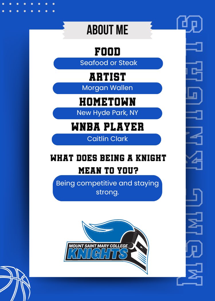 wbb_knights's tweet photo. You know them on the court. Now get to know the person behind the jersey! 🏀⚔️

Next Knight up… Ava Orbon���

Favorites, fun facts⬇️

I played softball since I was 7

I wear this jersey because it’s my second favorite number

My hidden talent is cooking

#GoKnights #MSMCWBB https://t.co/vj0o5quYDM