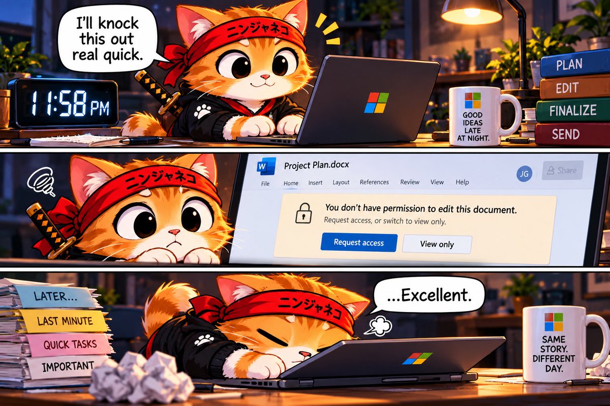 Ninjamagic26's tweet photo. @JenMsft Perfect timing. 🥷🐱😂 https://t.co/uBtidkmnfc