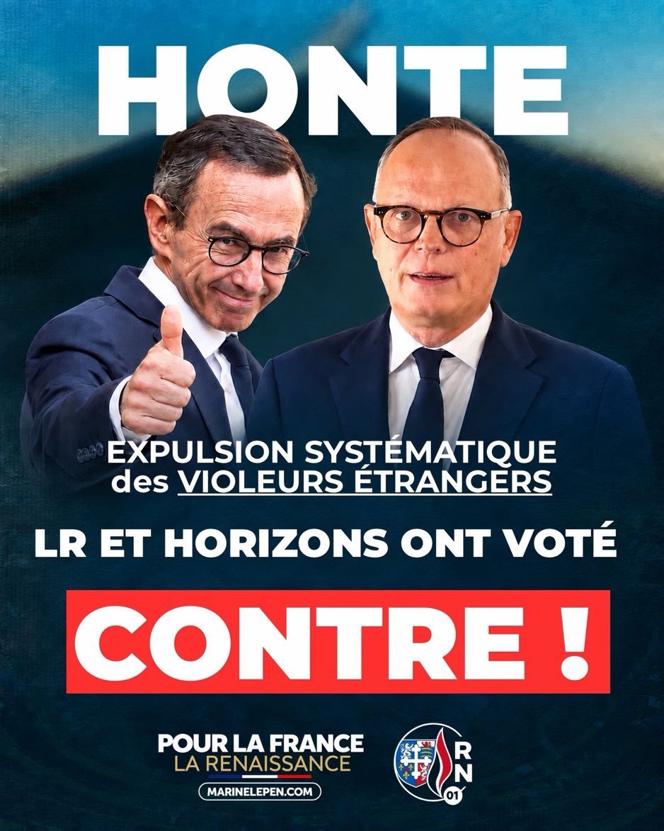 2Halumi's tweet photo. Voilà qui est Bruno Retailleau !!

Ce type s'est allié à Edouard Philippe le premier ministre de Macron, pour s'opposer à l'expulsion systématique des violeurs étrangers !!

Deux abjections !!🤢🤢🤮🤮💩💩💩

Français réveillez vous avant qu'il ne soit trop tard !! https://t.co/aceAmQX0nJ