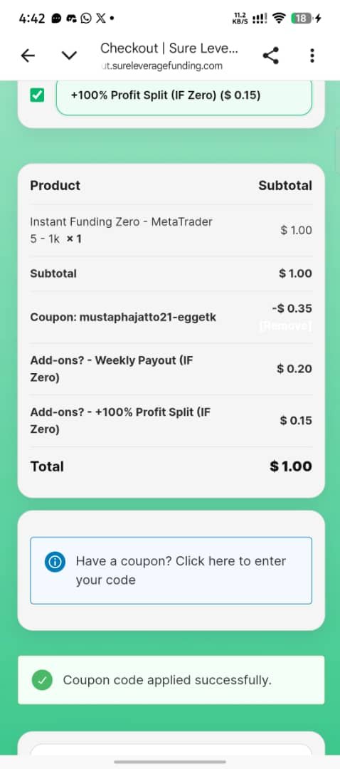 TRADEwith_TUNDE's tweet photo. @SureLeverage just delivered took less than 24hrs to process my $1 investment 2nd payout...  Time to scale up
Congratulations to all those that took advantage

Use discount code:
MUSTAPHAJATTO21-EGGETK

Register first:
https://t.co/kQSmecYYFe

Link to the $1k acc:
https://t.co/9aKzHrRMXH