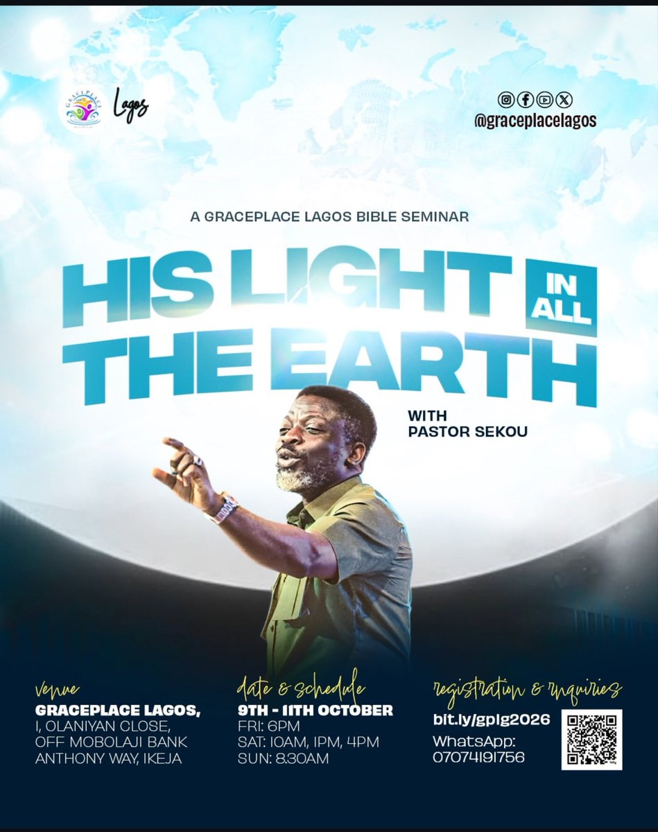 ayo__salau's tweet photo. This weekend with Pastor Sekou at @GracePlaceLagos 

Do you stay around Ikeja, Ojota, Ogudu, Gbagada, Ogba, or anywhere in Lagos, I am inviting you to join us.  

Come around, it's God's Light in all the Earth. 

See flyer for Deet's. https://t.co/8bDY6f3yz0