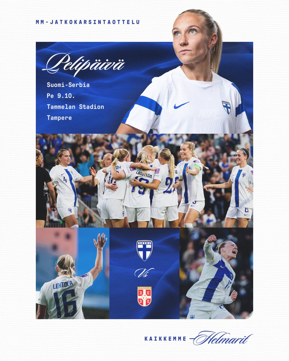 HelmaritFI's tweet photo. PELIPÄIVÄ! 🦉🇫🇮

MM-jatkokarsinnat käynnistyvät. Seuraava askel kohti yhteistä MM-unelmaa.

⚽ Suomi-Serbia
🏟️ Tammelan Stadion, Tampere
📅 klo 18.30
🎫 https://t.co/yTTK23G46a
📺 Yle TV2

#Helmarit #MeOlemmeSuomi https://t.co/bjyaXKKW6l
