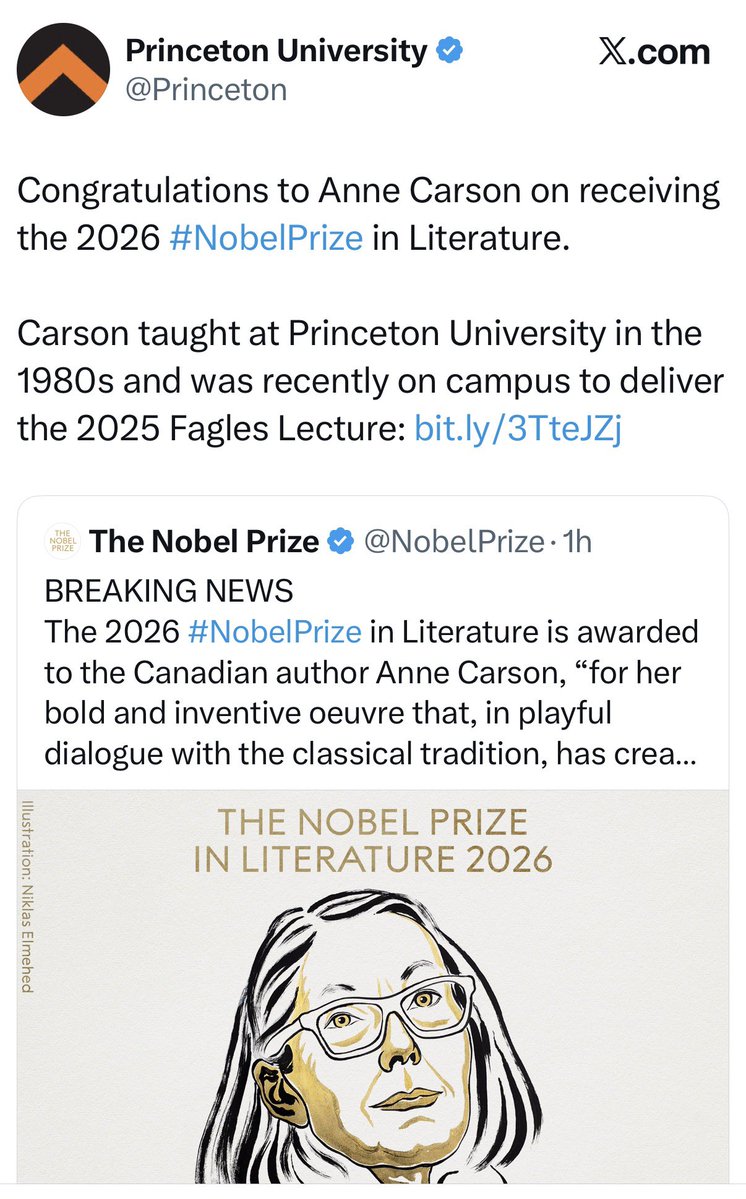 Edel_PLopez's tweet photo. Princeton didn’t consider Anne Carson worthy of a recommendation for tenure, and she couldn’t continue teaching at McGill after its Department of Classics was shut down.

Now, everyone wants to claim her as their own … https://t.co/EGtjCsmKNz