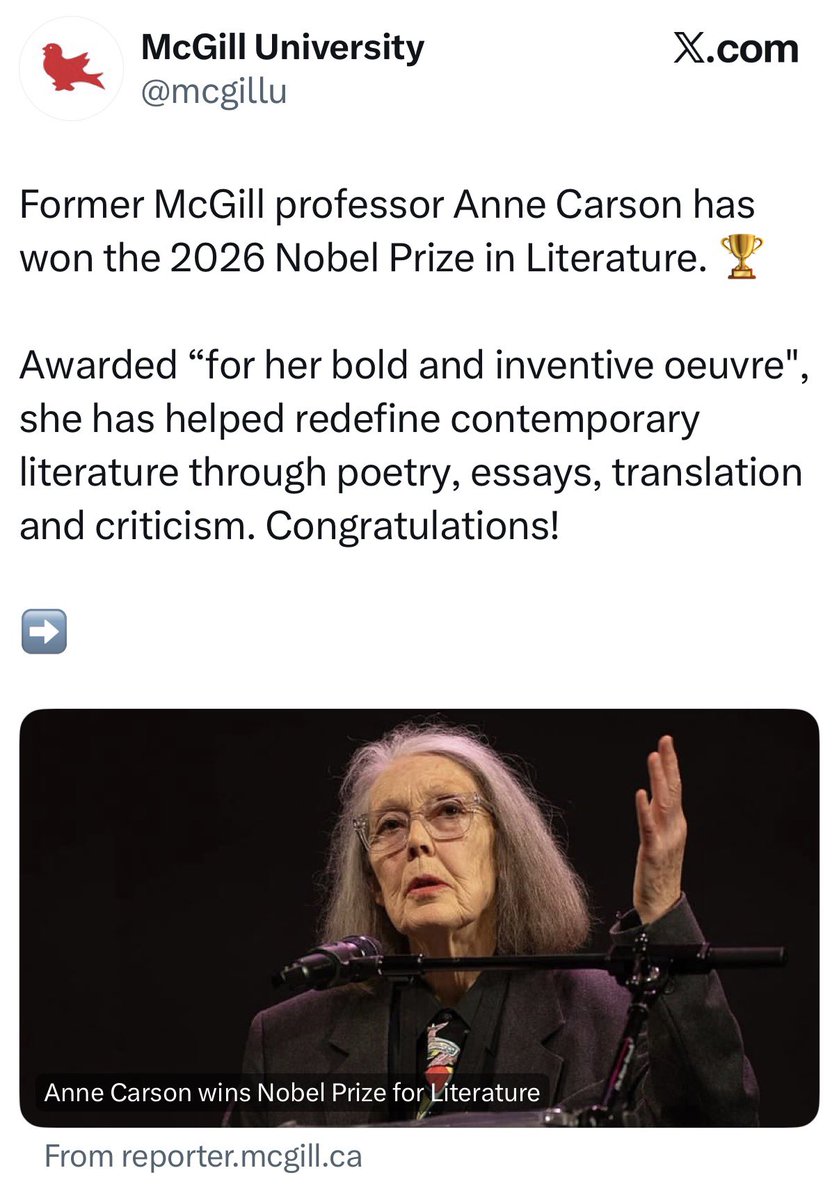 Edel_PLopez's tweet photo. Princeton didn’t consider Anne Carson worthy of a recommendation for tenure, and she couldn’t continue teaching at McGill after its Department of Classics was shut down.

Now, everyone wants to claim her as their own … https://t.co/EGtjCsmKNz