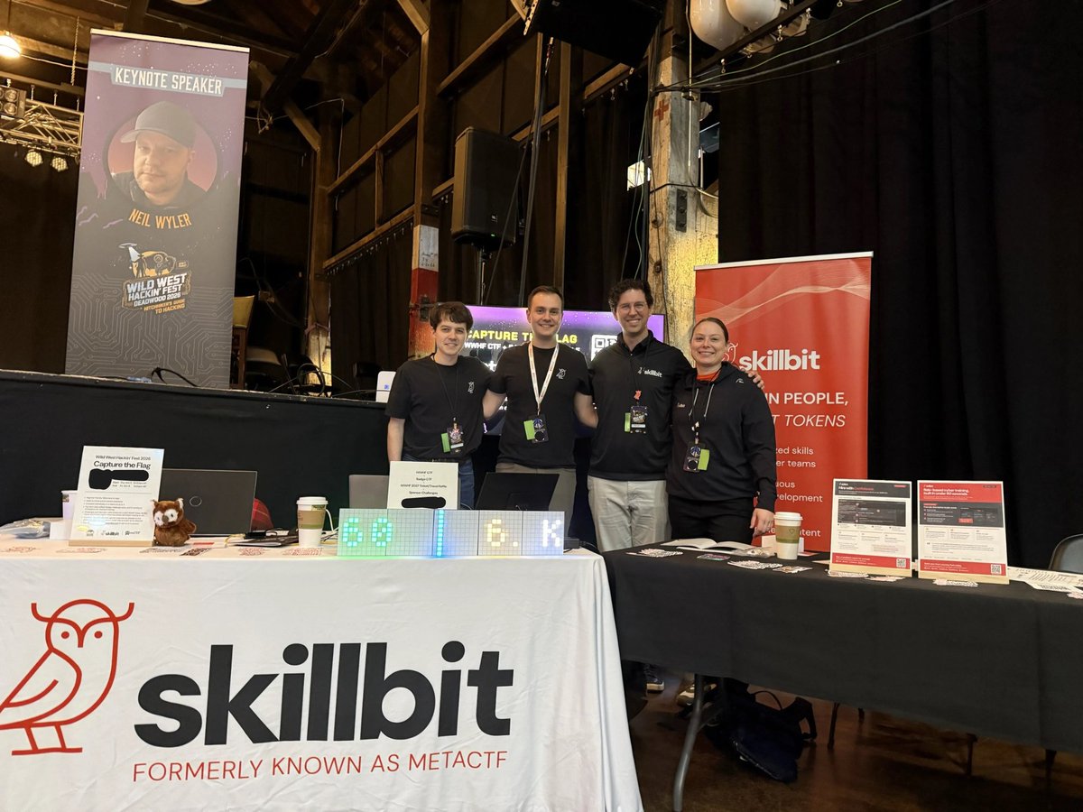 SkillBitLabs's tweet photo. We're back in Deadwood for Wild West Hackin' Fest! 🤠

Thank you to everyone who joined our CTF101 Workshop, led by Roman Bohuk, our CEO and Co-founder.

The CTF is off to a fierce start with 120+ participants. 🔥 Winners will be announced tomorrow during the awards ceremony. https://t.co/cUgyflBRqy