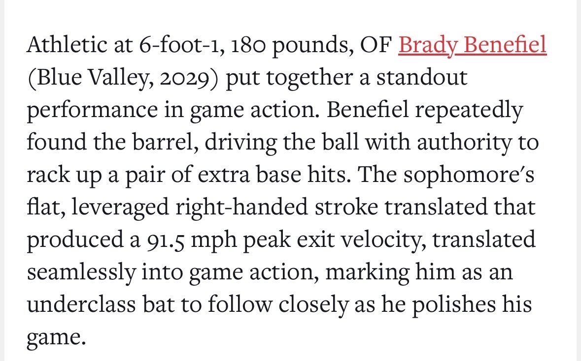 BradyBene2's tweet photo. Thank you @PrepBaseballKS @PB_Wilk @Jimmy_PBKC @PbrUrban for the write up. Excited to keep things going
@BVBaseballCoach @MBC_Prospects @Coach_ChrisR @AdaptPTPD @tricrownhitting https://t.co/9SKYu1j08d